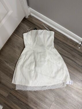 White Strapless Lace-Trim Mini Dress